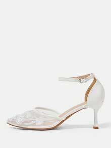CUCCOO HITCHD Women's Fashion Mesh Embroidery Beads Are Suitable For Wedding Stilettos Fall Shoes - White - View 2