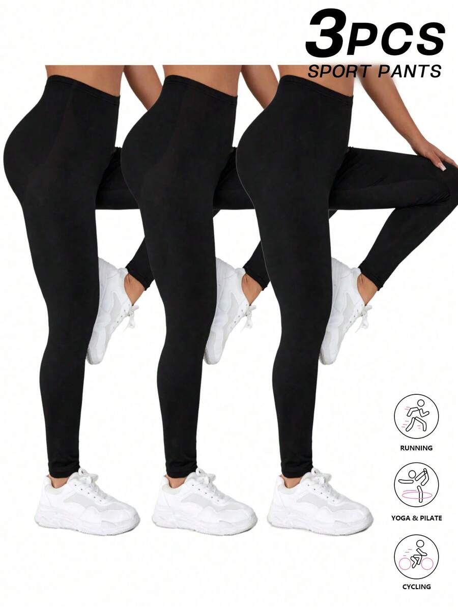 Velisys Velisys 3pcs Solid Tummy Control Sports Leggings Women Leggings Set Yoga Pants - Black - View 1