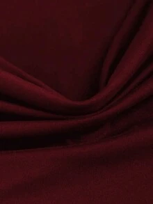 INAWLY 女士秋季纯色方领长袖系肩休闲 T 恤 - 酒紅色 - 查看 5
