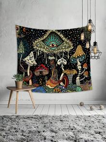 Mushroom Eyes Tapestry, Abstract Ocean Peacock Boho Wall Hanging, Surreal Sea Art Decor For Bedroom Living Room, Hippie Home Decor Tapestry - Mushroom - View 3
