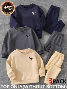 SHEIN 3件組小男孩恐龍印花圓領長袖運動衫 - 彩色 - 查看 5