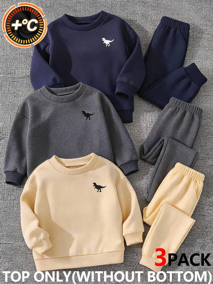 SHEIN 3PCS Young Boy Dinosaur Print Crew Neck Long Sleeve Sweatshirt - Multicolor - View 1