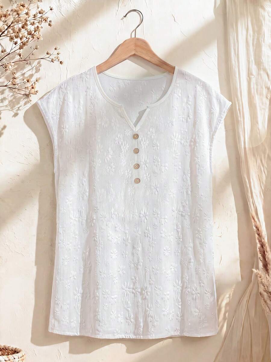 Rusticease Women's Casual Button-Up Textured Shirt For Summer Daily Wear - White - View 1