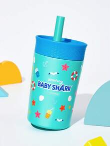 BABY SHARK X SHEIN 360ml/12oz 防漏兒童吸管杯附吸管，不鏽鋼保溫杯 - 淺青 - 查看 2