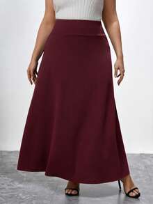 Chikora Plus Solid A-Line Long Black Skirt - Burgundy - View 5