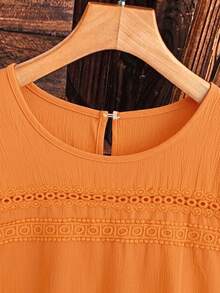 SHEIN LUNE CURVE 大码女式纯色蕾丝镂空无袖连衣裙 - 橘色 - 查看 8