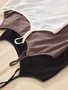 SHEIN 3pcs Women's Basic Casual Comfortable Minimalist Black, White, Brown Camisole Tops, Spring/Summer Homewear - Multicolor - View 6