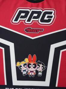 THE POWERPUFF GIRLS X SHEIN Men's Letter Print Crew Neck Long Sleeve Pullover Sweatshirt - Burgundy - View 6