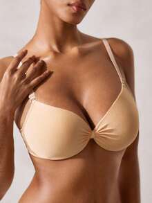 Veilyse Women's Push-Up Bra Set - Front Knot Seamless Padded T-Shirt Bra Suitable For Small Bust - Apricot - View 7
