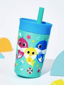 BABY SHARK X SHEIN 360ml/12oz 防漏兒童吸管杯附吸管，不鏽鋼保溫杯 - 淺青 - 查看 1