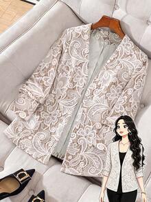 EMERY ROSE Plus Size Women's Casual Daily Commute Style Printed Pattern Jacket 2026 - Multicolor - View 7