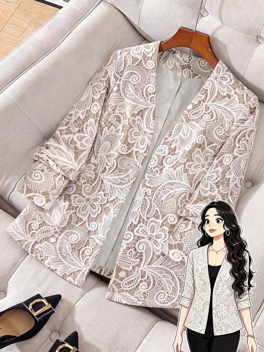 EMERY ROSE Plus Size Women's Casual Daily Commute Style Printed Pattern Jacket 2026 - Multicolor - View 1