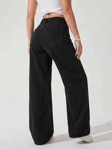 Stretch Baggy Jeans With 5 Bags - Black - View 2