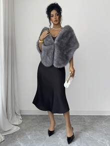 SHEIN Raffinéa Autumn/Winter High-End Fashion Faux Fur Shawl Outerwear For Cheongsam - Grey - View 4