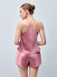 Softvol Satin Cami Top With Shorts PJ Set / Pajama Set - Mauve Purple - View 2