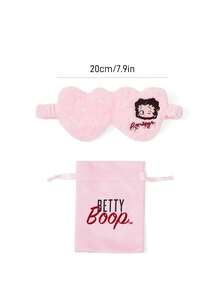 Betty Boop x SHEIN 1件愛心刺繡遮光睡眠眼罩，精緻刺繡有效遮光，柔軟毛絨布料，特別設計，適合愛意、親吻、愛心、禮物靈感、派對、節日、情人節、度假 - 粉色 - 查看 3