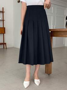 DAZY 女款時尚百搭純色百褶裙 - 藏蓝色 - 查看 6