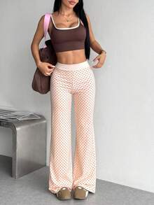 Dewbera Dewbera Women's Fashion Versatile Polka Dot Print High Waist Sports Pants - Dusty Pink - View 6