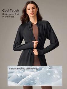 OutZeal Damen Sonnen-Schutzjacke zum Wandern und Angeln, lässig, UV-Schutz, schnelltrocknend, kühlende Haptik, lange Länge, mit Kapuze, Sommer Outdoor-Jacke - Schwarz - Übersicht 2