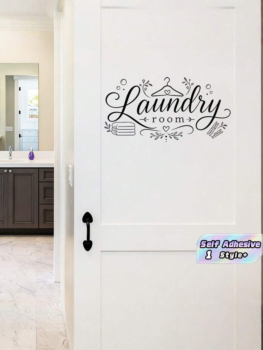 1PC Laundry Theme Alphabet Wall Stickers Self Adhesive Removable Waterproof Vinyl Decals Hanger Line Art Simple Style For Bathroom Laundry Room Wall Decor Home Decoration - multicolor - View 1
