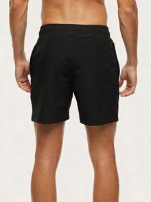 Palasendo Men's Solid Color Casual Beach Shorts, Holiday - Black - View 2