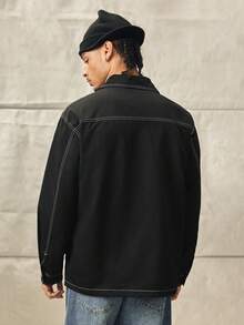 Norleigh 男士拼色条纹设计休闲夹克、工作夹克、男士黑色夹克、黑色工作夹克、男士短袖外套、男士黑色夹克 - 黑色 - 查看 2