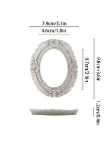 Cirelle 1pc Vintage Oval Mini Photo Frame, Floral Carved Tabletop Picture Frame, Antique Resin Portrait Holder, Vanity Shelf Decor, Vintage Baroque Oval Photo Frame, Embossed Rose Ornate Small Tabletop Picture Frame For Home Decor - default - View 9