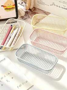 1/4Pcs Mini Macaron Color Metal Storage Baskets Stylish Desktop Organizer Minimalist Home Decor Multifunctional Desktop Storage Holder Suitable For Office Desks And Dressers Lightweight Rustproof Metal Container With Smooth Edges - Multiple Styles - View 8