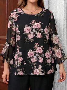 EMERY ROSE Women's Plus Size Printed Pullover Elegant Blouse Fall Winter 2026 Going Out Tops For Women Work Outfits For Women - Multicolor - View 3