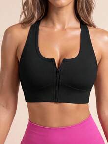 Slayform Slayform Crisscross Back Zip Up Sports Bra - Black - View 3