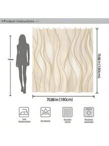 1 rèm tắm vân đá cẩm thạch lỏng màu beige vàng, polyester chống nước, nghệ thuật trừu tượng, trang trí phòng tắm kèm móc treo cho nhà hiện đại, phong cách trung tính sang trọng - Màu be - Xem 5