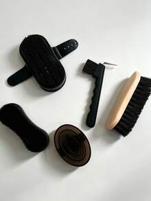 5Pcs Horse Grooming Tool Kit, Plastic Mane Brush, Comb, Hoof Pick, Complete Equestrian Care Set For Horses Ponies Mares, Essential Stable Supplies - Wash Horse Five-piece Set - Black - View 5