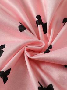 (Random 1 Set) Tween Girls Pajamas Bow Print Camisole Top With Short Sleeve Combination Loungewear - Multicolor - View 3