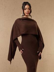 Silquee Women's Elegant Brown Extra-Long Knit Shawl-Style Dress For Autumn And Winter.The Style Is Elegant And Versatile, Suitable For Both Casual And Formal - Camel - View 7