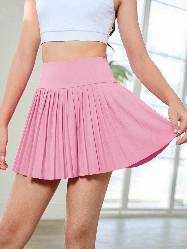 Tween Girls Knit Pink Modesty Shorts Pleated Skirt, High Stretch Comfortable Cycling Running Training Shorts, Moisture-Wicking Sweat-Absorbing, Fall - Pink - View 3