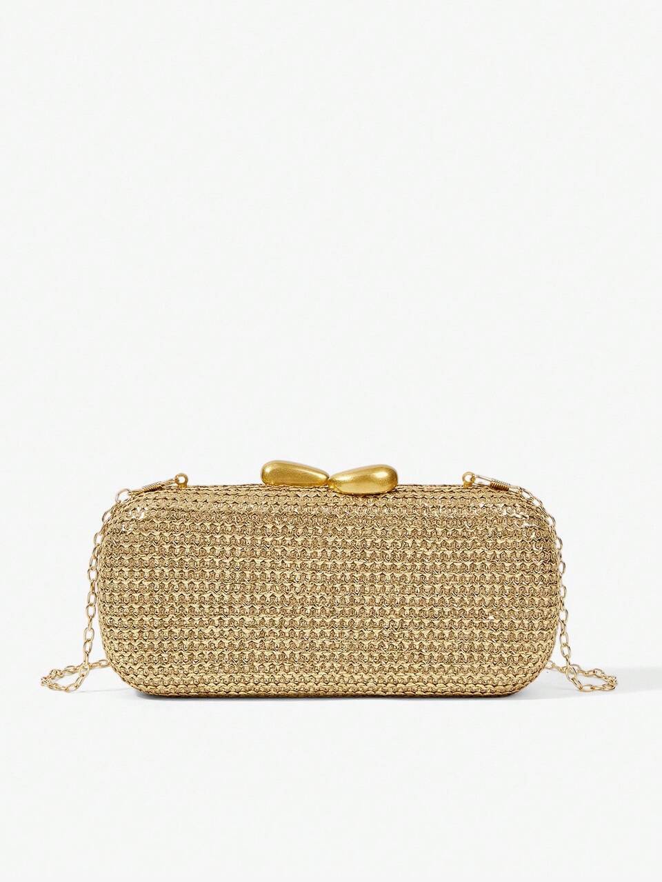 SHEIN Maija Ladies, Women Clutch, Straw Bag, Straw Woven Bag, Gold, Fashionable, Elegant, Simple, Personalized, Versatile, For Beach, Vacation, Holiday, Summer, Seaside, Beach Party