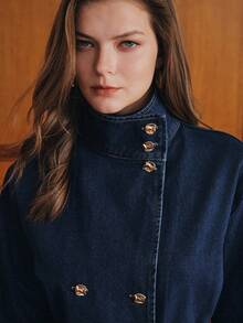 Anewsta Autumn Fashion Belted Denim Jacket - Blue - View 3