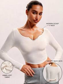 Barelissa 1pc Comfortable V-Neck Long Sleeve Women's Base Layer Top - White - View 3