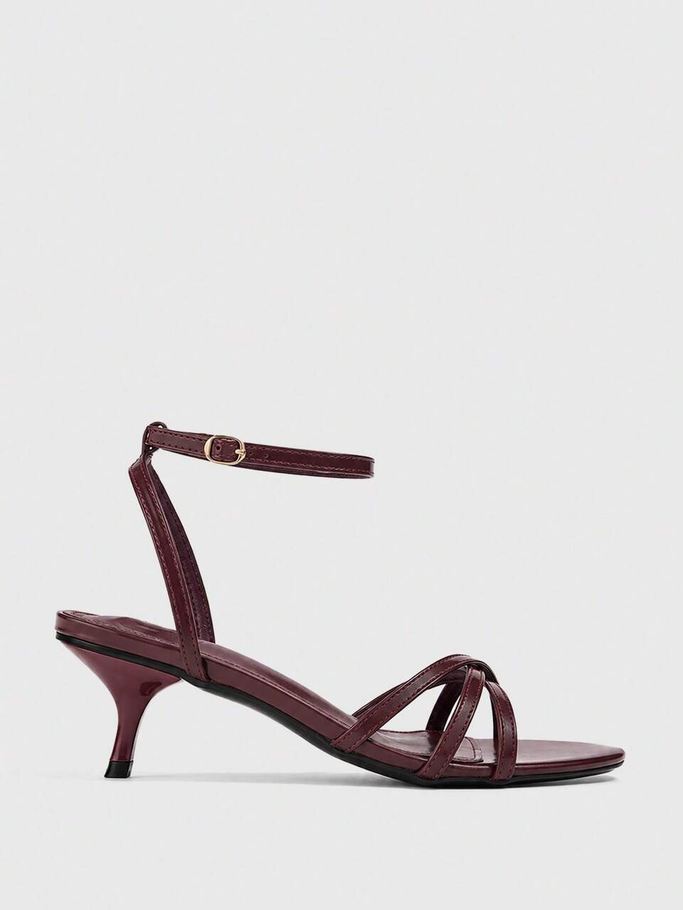 CUCCOO SZL 5.5CM Women's Elegant High Heel Sandals With Cross Strap And Buckle, Burgundy Kitten Heel, Versatile For Daily Commute, Party, Date And Outdoor Wear