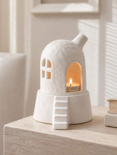 Haus Hana 1pc 120ml Modern Ceramic Candle Holder, Minimalist Solid Color Round Aromatherapy Candle Cup, Decorative Wax Candle Container For Home Bedroom Living Room, Festival Party Wedding Holiday Gift, Tabletop Fragrance Ornament Father's Day Eid Al-Adha