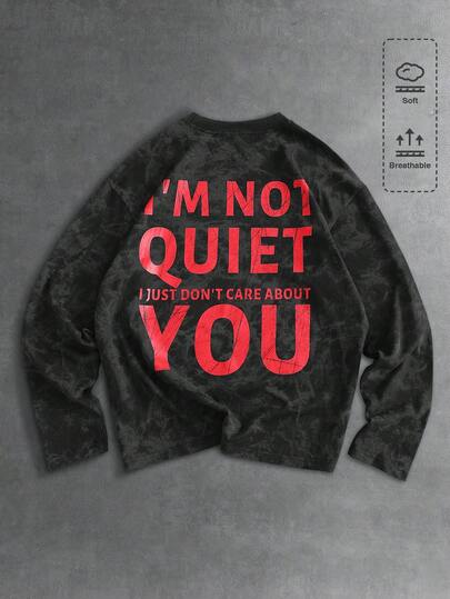 Men's Distressed Tie-Dye Textured Letter Print Streetwear Long Sleeve T-Shirt
