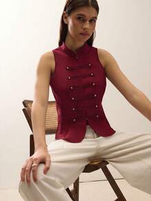 Nöista Long Sleeve Top With Buttons And Front Opening - Burgundy - View 5