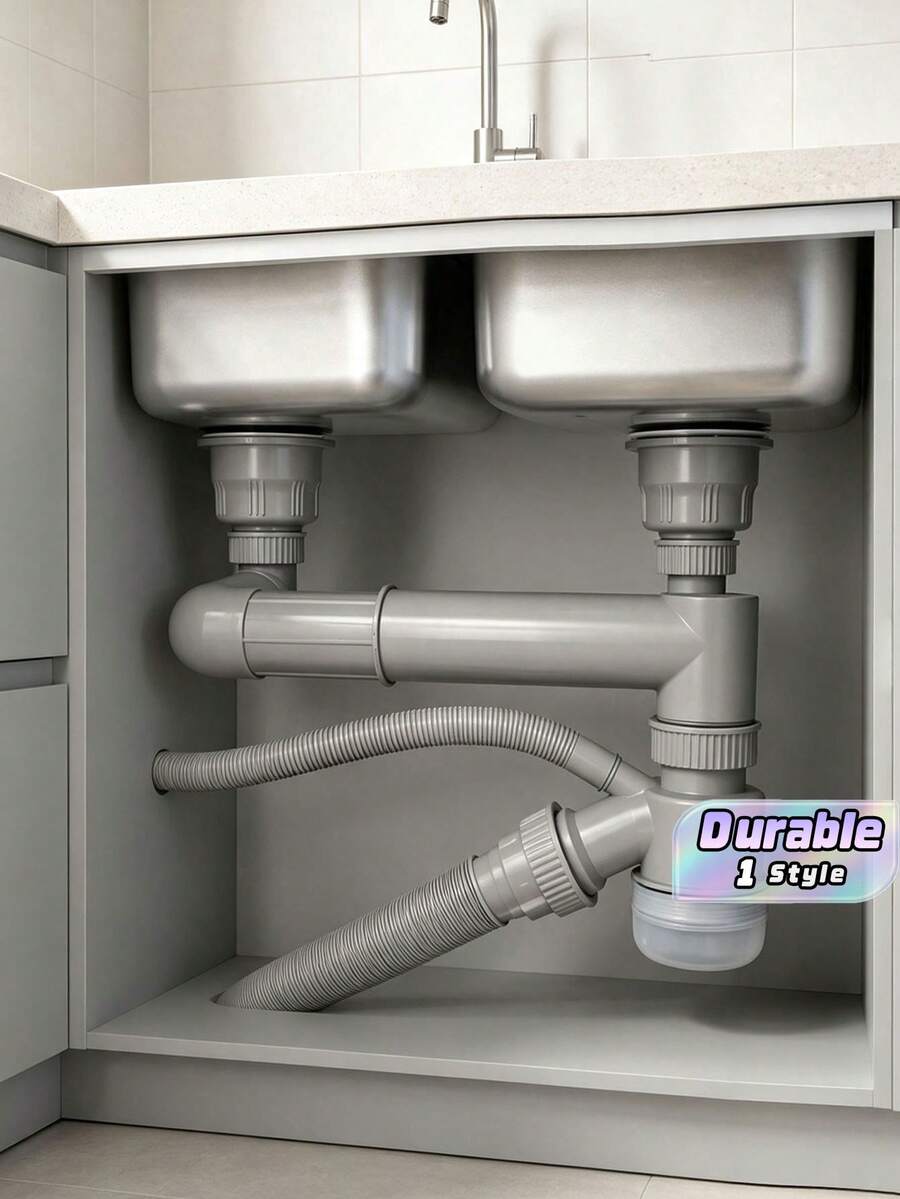 1PC PVCUniversal Double Kitchen Sink Drain Pipe Kit, T-Type Flexible Expandable Drainage Hose With Anti-Odor Trap, Leak-Proof Sink Drainage Pipe For Dual Bowl Kitchen Sink Easy Installation - multicolor - View 1