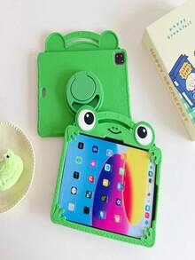 1pc Green Cartoon 3D Frog Embossed Texture, 360° Rotatable Vertical Stand, Integrated Portable Handle Design, Soft Silicone Flexible High Rebound Material, 3D Frog Big Eyes Smiling Face Cute Style, Full Coverage Tablet Protective Case - Multicolor - View 6