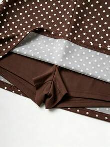 SHEIN Franclia Rok Celana Pendek Wanita Motif Polkadot Modis Kasual Serbaguna - Coffee Brown - View 5