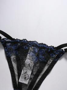 EmpressEnvy 2pcs/Set Romantic Embroidery Women's Lingerie Sexy Bra And Thong Panty Set - Black - View 5