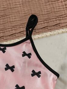 (Random 1 Set) Tween Girls Pajamas Bow Print Camisole Top With Short Sleeve Combination Loungewear - Multicolor - View 6