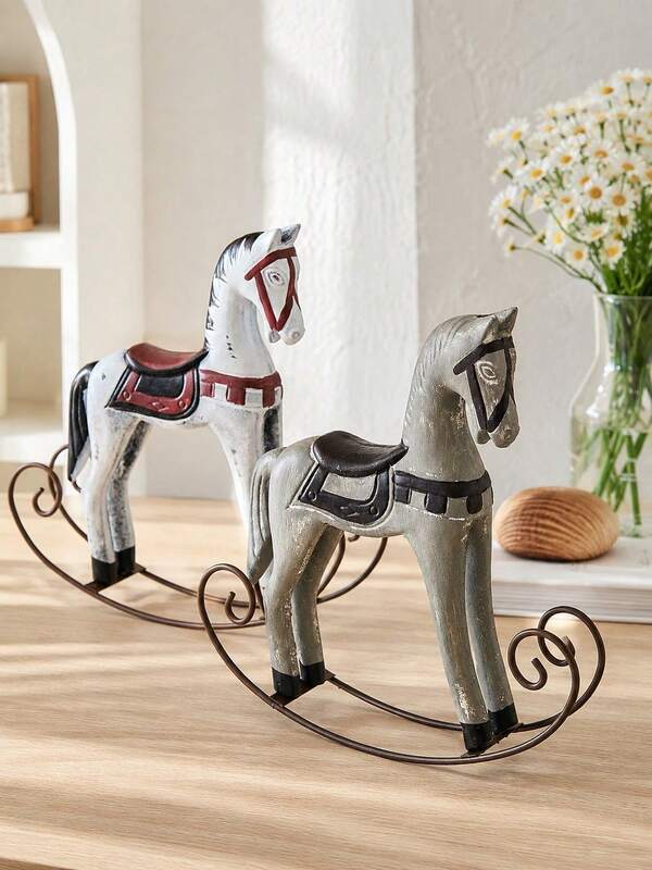 Haus Hana Caballo de madera & hierro estilo vintage europeo, figura de mesa nostálgica, acento de decoración rústica para el hogar para sala de estar, estudio, gabinete de vino, estantería, entrada, oficina, regalo de vacaciones, cumpleaños & inauguración de la casa