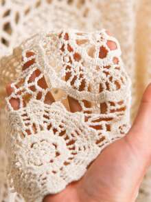 CosyJoli Plus Size Water-Soluble Lace Knit Tie-Front Cardigan Fall/Winter - Apricot - View 8