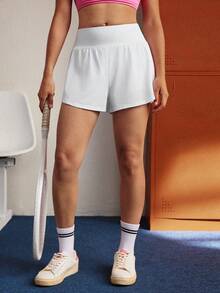 CourtClass 女款極簡日常口袋運動短褲，適合健身、跑步、健身房，白色夏季款 - 白色 - 查看 1